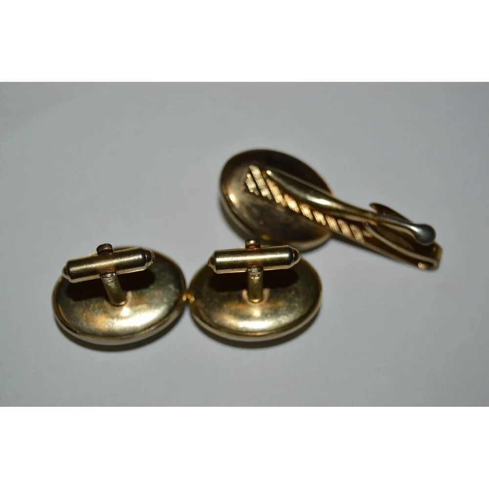 NICE Vintage White Tribal Masks 1960s Tie Bar Clasp & Cuff Links Set Ultra RARE